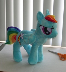 Size: 855x934 | Tagged: safe, artist:bladespark, rainbow dash, g4, irl, photo, plushie, scissors, solo