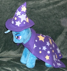 Size: 1200x1269 | Tagged: safe, artist:bladespark, trixie, pony, unicorn, g4, cape, clothes, female, hat, irl, mare, photo, plushie, solo, trixie's cape, trixie's hat