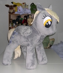 Size: 1047x1200 | Tagged: safe, artist:bladespark, derpy hooves, eevee, pegasus, pikachu, pony, g4, female, irl, mare, photo, plushie, pokémon, solo