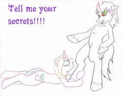 Size: 1200x949 | Tagged: safe, artist:bladespark, king sombra, rarity (g3), pony, g3, g4, bipedal, text, traditional art