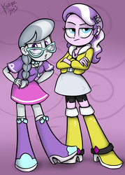Size: 2000x2800 | Tagged: safe, artist:killryde, diamond tiara, silver spoon, equestria girls, g4, accessory, boots, bracelet, clothes, glasses, jacket, jewelry, necklace, shoes, skirt, unamused