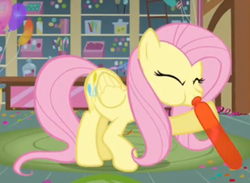 Size: 461x338 | Tagged: safe, screencap, fluttershy, g4, magical mystery cure, balloon, blowing, blowing up balloons, female, inflating, puffy cheeks, red balloon, solo, swapped cutie marks