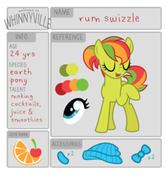 Size: 795x836 | Tagged: safe, artist:ivyhaze, oc, oc only, oc:rum swizzle, earth pony, pony, bow, female, hat, mare, reference sheet, solo