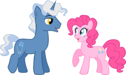 Size: 1394x832 | Tagged: safe, artist:ludiculouspegasus, pinkie pie, pokey pierce, earth pony, pony, unicorn, g4, female, male, mare, ship:pokeypie, shipping, simple background, stallion, straight, transparent background