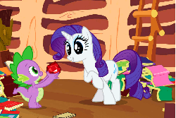 Size: 717x480 | Tagged: safe, screencap, rarity, spike, dragon, pony, unicorn, g4, secret of my excess, animated, book, credits, cute, daaaaaaaaaaaw, dilated pupils, female, fire ruby, gem, happy, male, mare, raribetes, ruby, smiling, spikabetes