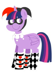 Size: 805x1031 | Tagged: safe, artist:coggler, twilight sparkle, alicorn, pony, g4, clothes, cosplay, costume, dc comics, female, harley quinn, mare, simple background, solo, transparent background, twiley quinn, twilight sparkle (alicorn), voice actor joke