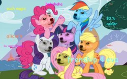 Size: 1024x640 | Tagged: safe, artist:zoiby, edit, applejack, fluttershy, pinkie pie, rainbow dash, rarity, twilight sparkle, g4, doge, mane six, meme