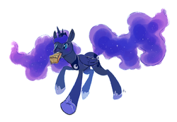 Size: 1199x829 | Tagged: safe, artist:rendoas, princess luna, alicorn, pony, g4, female, mouth hold, pie, simple background, solo, white background