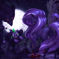 Size: 1125x1125 | Tagged: safe, artist:eosphorite, idw, nightmare rarity, spike, g4, bad end, butt, crying, fire ruby, plot, scene interpretation, spikeabuse