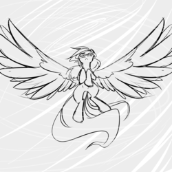 Size: 3000x3000 | Tagged: safe, oc, oc only, oc:hurricane, pegasus, pony, angry, impossibly large wings, monochrome, sketch, solo, storm, wind