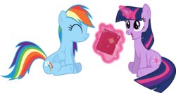 Size: 1024x546 | Tagged: safe, artist:ulyssesgrant, daring do, rainbow dash, twilight sparkle, g4, .svg available, book, cute, magic, simple background, smiling, telekinesis, transparent background, vector