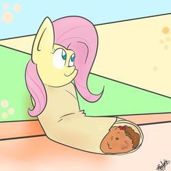 Size: 1000x1000 | Tagged: safe, artist:php120, fluttershy, food pony, original species, g4, blanket burrito, burrito, female, food, solo, wat