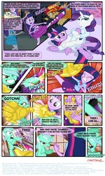 Size: 940x1566 | Tagged: safe, artist:ponymaan, lyra heartstrings, rarity, sunset shimmer, twilight sparkle, alicorn, comic:by skywalker's hand, equestria girls, g4, armbar, black belt, clothes, comic, gi, judo, martial arts, robe, twilight sparkle (alicorn)