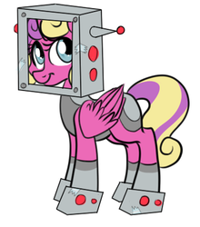 Size: 367x417 | Tagged: safe, artist:srsishere, princess skyla, alicorn, pony, robot, g4, clothes, costume, female, nightmare night, princess skyla replies, solo