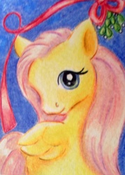 Size: 2136x2976 | Tagged: safe, artist:rayechu, fluttershy, g4, female, mistletoe, solo, traditional art