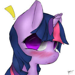 Size: 5000x5000 | Tagged: safe, artist:majikplant420, twilight sparkle, g4, absurd resolution, blushing, exclamation point, female, looking at you, simple background, solo