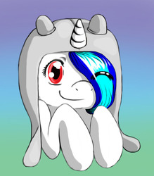 Size: 700x800 | Tagged: safe, artist:koolcatloveanimals, dj pon-3, vinyl scratch, g4, adventure time, crossover, female, finn the human, hat, male, solo