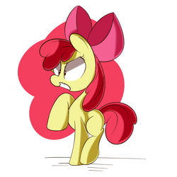 Size: 1280x1280 | Tagged: dead source, safe, artist:turtlefarminguy, apple bloom, g4, cross-eyed, female, filly, foal, grin, raised hoof, smiling, solo