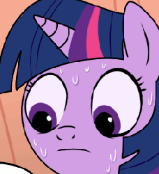 Size: 254x278 | Tagged: safe, artist:madmax, twilight sparkle, g4, animated, cropped, female, frown, reaction image, solo, sweat, sweating profusely, vibrating