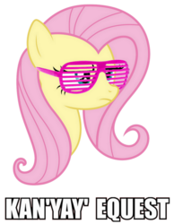 Size: 563x727 | Tagged: safe, fluttershy, g4, female, image macro, kanye west, rapper, shutter shades, solo, sunglasses