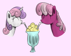 Size: 800x634 | Tagged: safe, artist:xioade, cheerilee, sweetie belle, earth pony, pony, unicorn, g4, female, lesbian, milkshake, sharing a drink, shipping, straw