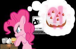 Size: 1117x715 | Tagged: safe, artist:psychroculus, pinkie pie, g4, bench table, cake, crossover, egg, flour, frustrated, irritated, milk, minecraft, wheat