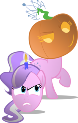 Size: 1222x1917 | Tagged: safe, artist:magerblutooth, diamond tiara, earth pony, pony, g4, candle, disembodied head, female, headless, jack-o-lantern, modular, pumpkin, simple background, solo, transparent background