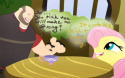 Size: 900x563 | Tagged: safe, artist:psychroculus, fluttershy, g4, crossover, heavy (tf2), tea, team fortress 2