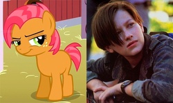 Size: 700x421 | Tagged: safe, babs seed, earth pony, human, pony, g4, female, filly, foal, haircut, irl, irl human, john connor, look-alike, male, mind blown, photo, terminator, terminator 2