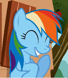 Size: 434x495 | Tagged: safe, screencap, rainbow dash, pegasus, pony, g4, season 2, the mysterious mare do well, animated, cropped, cute, dashabetes, eyes closed, female, giggling, laughing, laughingmares.jpg, loop, mare, smiling, solo