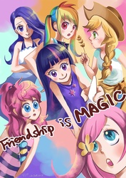 Size: 1000x1415 | Tagged: safe, artist:paula2836, applejack, fluttershy, pinkie pie, rainbow dash, rarity, twilight sparkle, human, g4, humanized