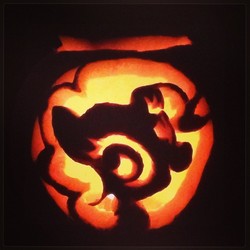 Size: 640x640 | Tagged: safe, pinkie pie, g4, andrea libman, carving, craft, glowing, jack-o-lantern, photo