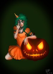 Size: 751x1063 | Tagged: safe, artist:mischakins, princess cadance, human, g4, female, halloween, humanized, solo