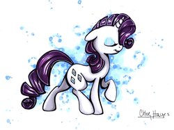 Size: 1901x1424 | Tagged: safe, artist:frostykat13, rarity, pony, unicorn, g4, eyes closed, female, raised hoof, solo, traditional art