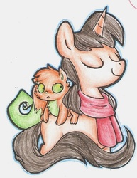 Size: 695x901 | Tagged: safe, artist:norithecat, oc, oc only, cat, pony, unicorn, clothes, female, mare, scarf, solo