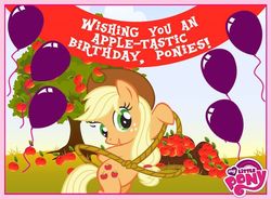 Size: 720x531 | Tagged: safe, applejack, g4, official, balloon, birthday, my little pony logo, stock vector