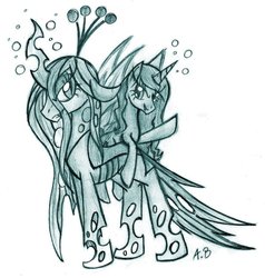 Size: 872x915 | Tagged: safe, artist:rossmaniteanzu, queen chrysalis, oc, changeling, changeling queen, pony, unicorn, g4, antagonist, female, traditional art