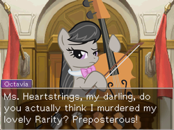 Size: 800x600 | Tagged: safe, octavia melody, g4, ace attorney, courtroom, crossover, dialogue, female, solo, text, witness