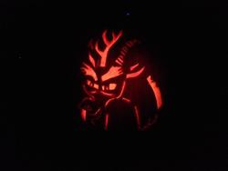 Size: 1024x768 | Tagged: safe, discord, g4, carving, halloween, holiday, jack-o-lantern, pumpkin