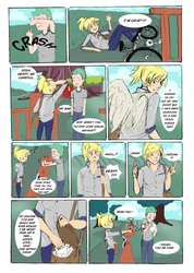 Size: 754x1060 | Tagged: safe, artist:demdoodles, derpy hooves, spike, human, comic:measurements, g4, bicycle, comic, humanized