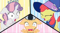 Size: 1246x689 | Tagged: safe, artist:tiarawhy, apple bloom, diamond tiara, scootaloo, sweetie belle, g4, cutie mark crusaders, nightmare night, youtube