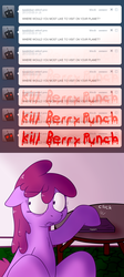 Size: 750x1673 | Tagged: safe, artist:skoon, berry punch, berryshine, earth pony, pony, ask berry punch, g4, ask, female, floppy ears, looking sideways, mare, shrunken pupils, solo, tumblrbot