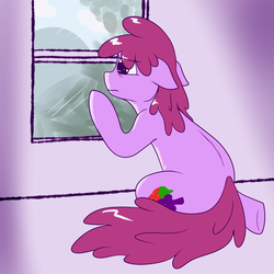 Size: 900x900 | Tagged: safe, artist:skoon, berry punch, berryshine, earth pony, pony, ask berry punch, g4, ask, female, incorrect leg anatomy, mare, solo, window