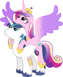 Size: 4740x5790 | Tagged: safe, artist:90sigma, princess cadance, shining armor, g4, the crystal empire, absurd resolution, cadance riding shining armor, carrying, out of context, ponies riding ponies, riding, simple background, tired, transparent background, vector