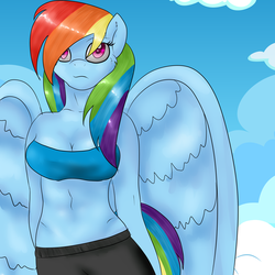Size: 4000x4000 | Tagged: safe, artist:lisa400, rainbow dash, anthro, g4, belly button, breasts, busty rainbow dash, cleavage, female, midriff, solo, tube top