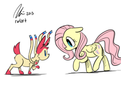 Size: 1200x1000 | Tagged: safe, artist:rwl, fluttershy, sylveon, g4, crossover, cute, pokémon