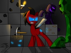 Size: 1024x768 | Tagged: safe, artist:mechashockwave, enderman, robot, cave, creeper, minecraft