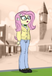 Size: 628x920 | Tagged: safe, artist:carnifex, fluttershy, equestria girls, g4, clothes, female, glasses, solo, sweater, sweatershy