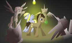 Size: 900x535 | Tagged: safe, artist:senwyn1, derpy hooves, doctor whooves, time turner, pegasus, pony, g4, doctor who, female, mare, sonic screwdriver, weeping alicorns, weeping angels