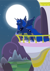 Size: 732x1038 | Tagged: safe, artist:senwyn1, princess luna, g4, balcony, female, moon, solo